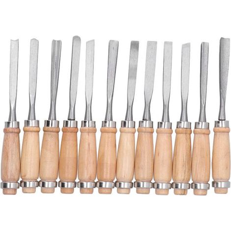 Set di 12 utensili per tornio per la lavorazione del legno, per scalpellare scanalature, separare il legno, accessori per intaglio del legno, pezzi da 8 pollici per la lavorazione del legno (1/5)