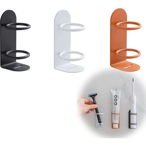 Portaspazzolino elettrico, 3 pezzi portaspazzolino adesivo da parete, ferro, mantiene lo spazzolino asciutto, per spazzolino da denti da bagno di casa (nero + bianco + arancione) (1/5)