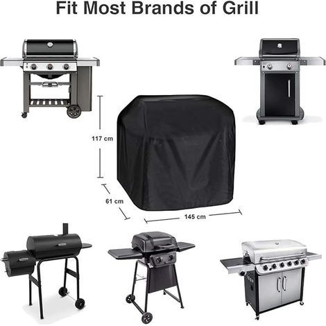 Grillabdeckung, Gasgrillabdeckung, robuste 210D Oxford-Plane, geeignet für Weber, Brinkmann, Char-Broil usw., UV-, wasser- und reißfest (145 x 61 x 117 cm) (1/4)