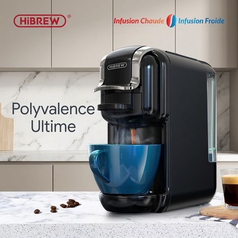 HiBREW H2B Machine à café multi-capsules 5-en-1 noire 1450 W 19 bar, chaud/froid, compatible Nespresso, Dolce Gusto, ESE, K-Cup, café moulu (1/5)