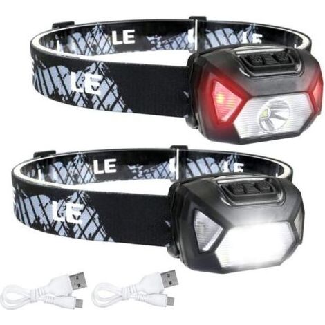 Lampe frontale LED rechargeable haute performance, lampe frontale LED USB D500, 2000 lux, lumière blanche et rouge, 6 modes d'éclairage, IPX6, pour le cyclisme, le camping, la randonnée, le bricolage  (1/4)