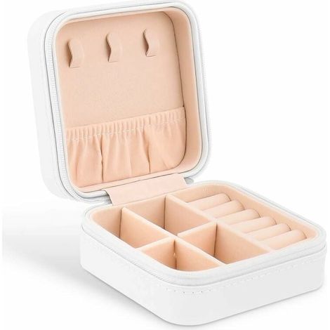 Reise-Schmuckkästchen, kleine Schmuckschatulle für Damen, Kinder, Mädchen, Organizer für Ringe, Ohrringe, 10 x 10 x 5 cm (weiß)