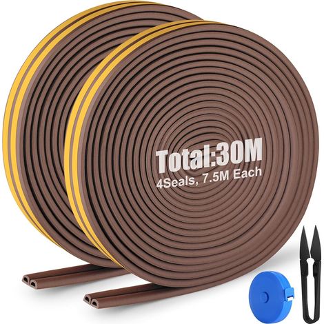 30M mousse Bande de Joint D'étanchéité en Caoutchouc,1 paire de ciseaux et 1 mètre ruban comme cadeau,Utilisé pour bloquer l'écart entre les fenêtres et les portes,9mm6mm (1/5)