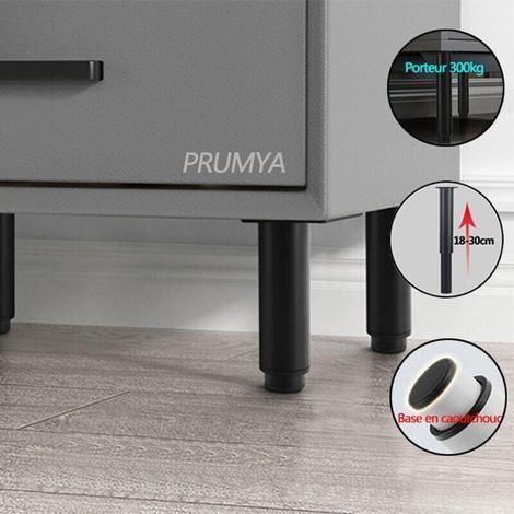 Patas ajustables para muebles de 180 a 300 mm en acero laminado en frío, juego de 1, aptas para cama, sofá, mesa, armario. (1/5)