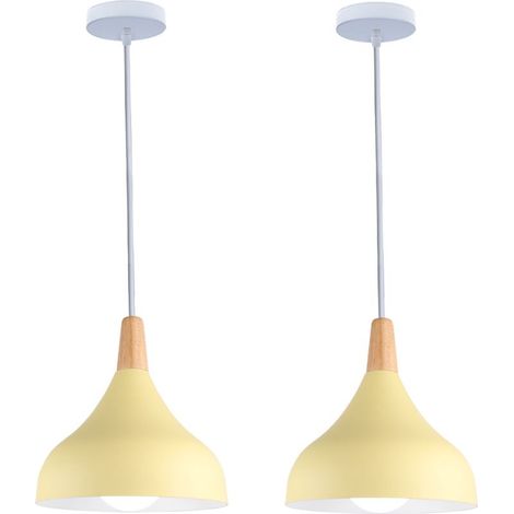 (2PCS)Lampe À Suspension Moderne Plafonnier D'Intérieur Lustre Minimaliste Abat-Jour En Métal, Jaune Pour Chambre À Coucher, Cuisine, Bureau, E27 (1/5)