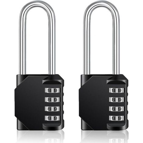 CSPARKV Cadenas Long Code Exterieur Pour Portail, Abri de Jardin, Grande Cadenas Code 4 Chiffres Pour Casier Vestiaire Sport, College, Scolaire, Serrure à Combinaison (2 Pièces, Noir) (1/4)