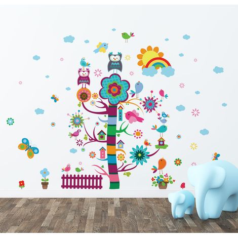 Stickers muraux Sticker Mural Autocollant - ENFANT ARBRE MAGIQUE - adhésifs fond transparent - 90x110cm (1/5)