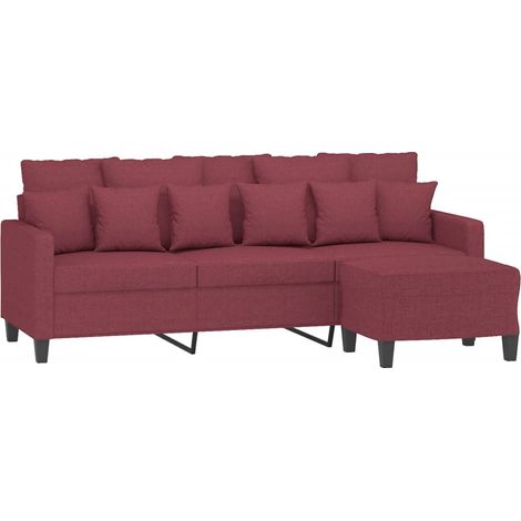 3-Sitzer-Sofa mit Hocker Weinrot 180 cm Stoff vidaXL (1/4)