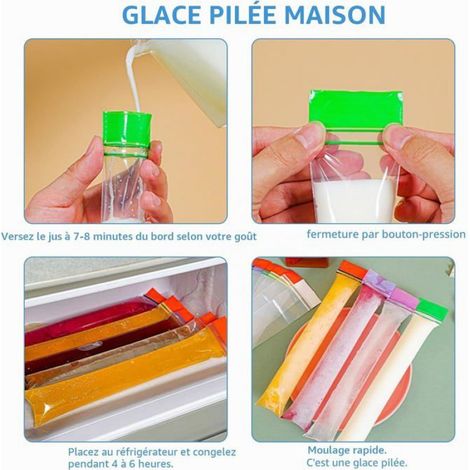 Lot De 100 Sachets À Popsicle Avec Entonnoir Vert Pour Yaourt, Bonbons Glacés Et Crème Glacée[F101] (1/5)