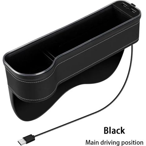 (Noir gauche 1 pièce) Boîte de rangement colorée avec éclairage d'ambiance, double port USB pour charge rapide, porte-bouteille, organisateur d'espace entre les sièges, accessoire de voiture (1/5)