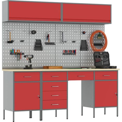 Maison Exclusive - Set di mobili da lavoro con cassetto con blocco 10 pcs Rosso