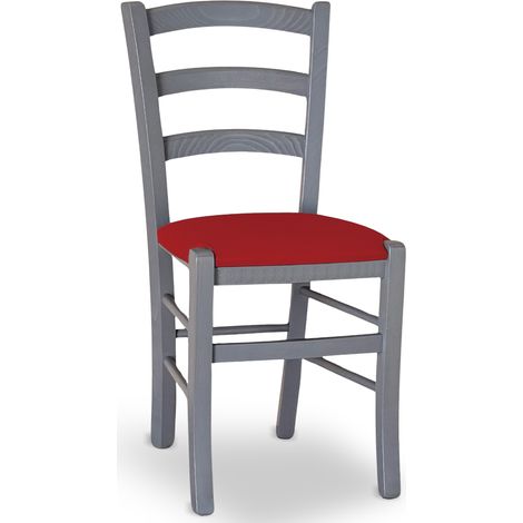 Sedia Venezia in legno di faggio grigio con seduta in similpelle color rosso
