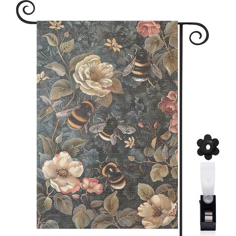 Drapeau de jardin Bienvenue en lin lavable 30 x 45 cm décoratif et élégant jardin et cour (1/5)