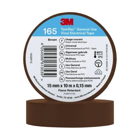Ruban isolant 3M Temflex 165 en Vinyle Marron 10m x 15mm x 0.152mm ( Prix pour 1 )