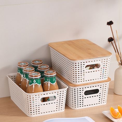 3 boîtes de rangement avec couvercle, boîtes de rangement en plastique et des vêtements et le rangement pour le garde-manger des jouets (1/5)