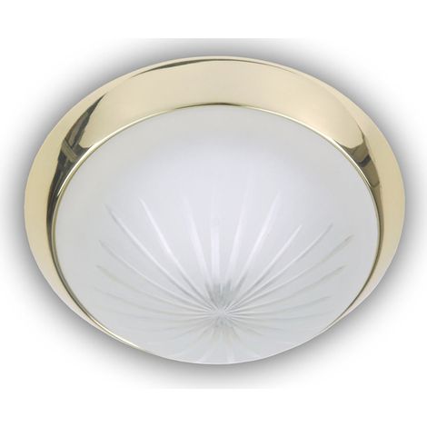 LED-Deckenleuchte rund, Schliffglas satiniert, Dekorring Messing poliert, Ø 25cm (1/5)