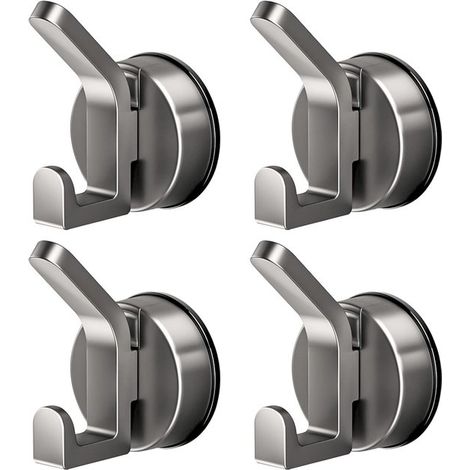 Duschhaken - Grau - Chrom - Edelstahl-Duschhaken - 4er-Set - Handtuchhaken - Universell - Doppelkopf-Duschhaken - Selbstklebend - Geeignet für Duschräume, Badezimmer, Glasduschkabinen und Handtücher (