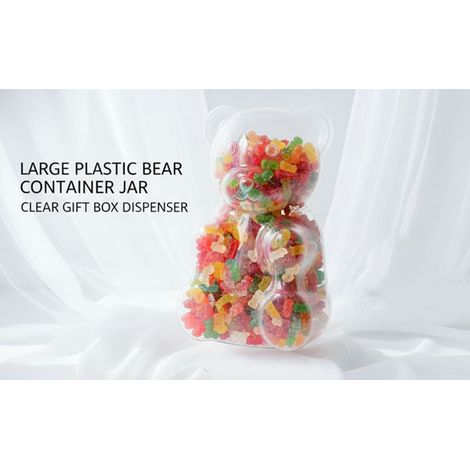 Grande barattolo di plastica per orsetti, confezione regalo trasparente, dispenser di caramelle ricaricabile per compleanno (1/5)
