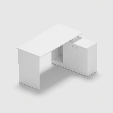 Moderne Eckschreibtisch mit seitlichem Raumspart-Regal Basak