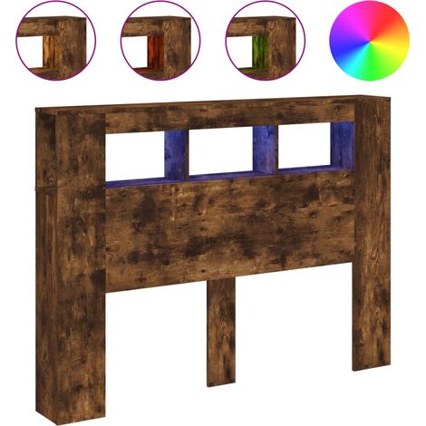 LED Headboard Smoked Oak 140x18.5x103.5 cm Engineered Wood vidaXL
