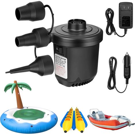 Gonfleur électrique portable à batterie 2-en-1 : aspiration pour sac sous vide et gonflage, avec 4 buses, pour matelas gonflables et jouets de piscine (blanc) (1/5)