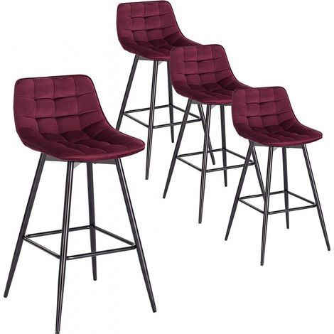 WOLTU 4er Set Barhocker Barstuhl Hocker Tresenhocker Bistrohocker Design Stuhl Samt Metall Bordeaux (1/5)