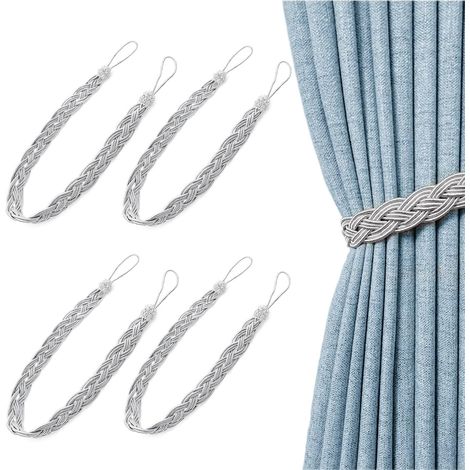 2 Paires d'embrasses de Rideaux tressées Gris argenté pour Rideaux, embrasses de Rideaux de Type Simple, Corde à Nouer pour Rideaux (1/5)