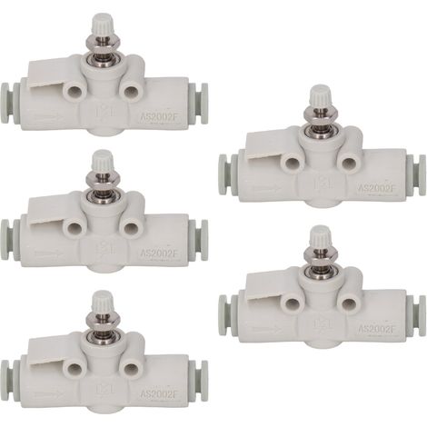 Lot de 5 vannes papillon AS2002F 04 en PVC pour tuyau 4mm, raccord pneumatique réglable avec écrou de blocage, air non corrosif 0.1-0.7MPa (1/5)