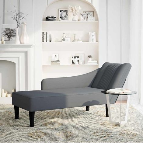 Fauteuil relax Fauteuil long avec accoudoir droit gris foncé velours (1/5)
