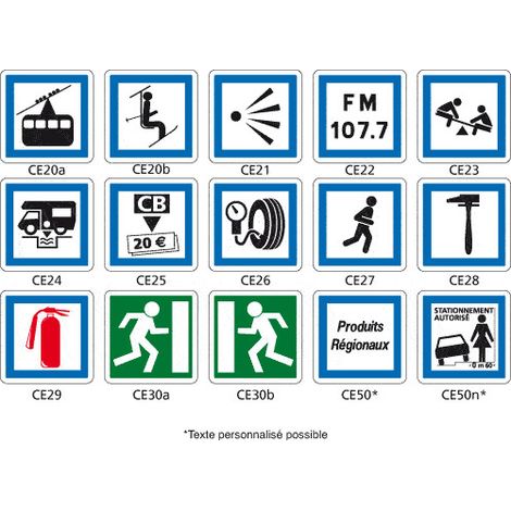 PANNEAUX ROUTIER - SIGNAUX D'INDICATION - TYPE CE (CE20a) - CE24 - 350 x 350 mm