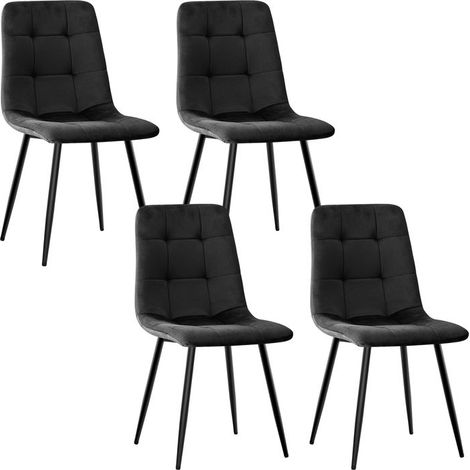 WAFTING Lot de 4 Chaises de Salle à Manger, Chaise de Cuisine en Velours et Pieds en Métal, Noir (1/5)