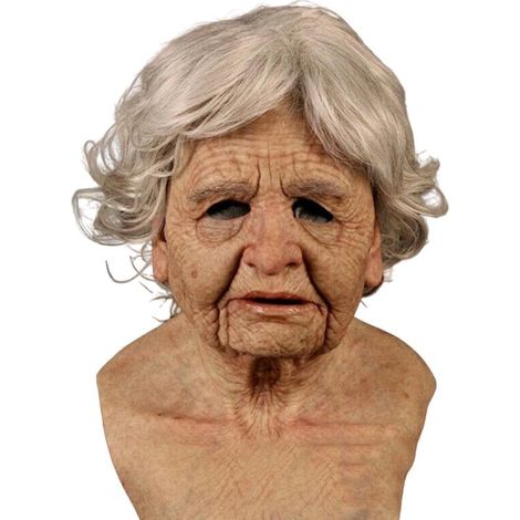 Masque visage homme âgé, Gigicial, teinte beige/blanc, déguisement réaliste