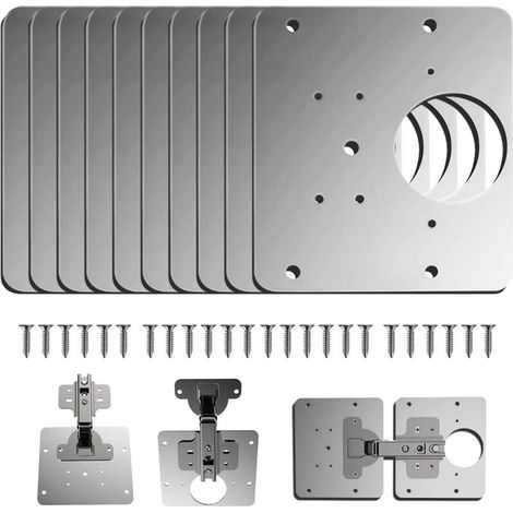 10 Plaques de réparation, Acier inoxydable, 9x9cm, 60 Vis, Pour meubles en bois, Cuisine