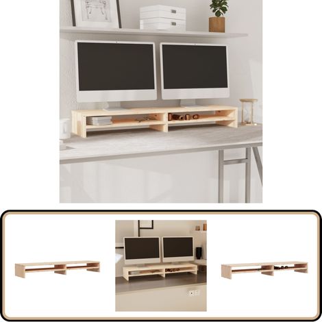 Support de moniteur 100x24x13 cm Bois de pin solide - Support D'écran - Meuble Tv - Bureau - Bois De Pin - Rangement (1/5)