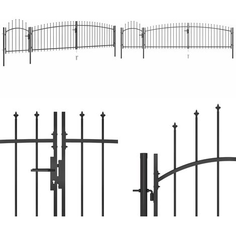 Puerta de valla de jardín con punta de lanza 5x1,5 m negro - Valla de jardín - Puerta de seguridad