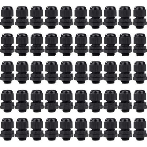 Presse-Étoupes en Nylon Glandes de Câbles Étanches Réglables PG7 Connecteur de Câble pour la Maison Jardin Éclairage d'extérieur Câble 3,5~6,5mm Noir 50PCS (1/5)