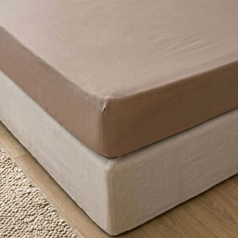 Drap housse 140x190 coton taupe Terre de Nuit Ambre - AMBRE (1/2)