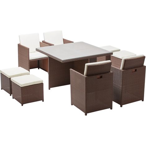 Salotto da giardino a incasso 8 posti resina intrecciata castagna/bianco MONACO (1/4)