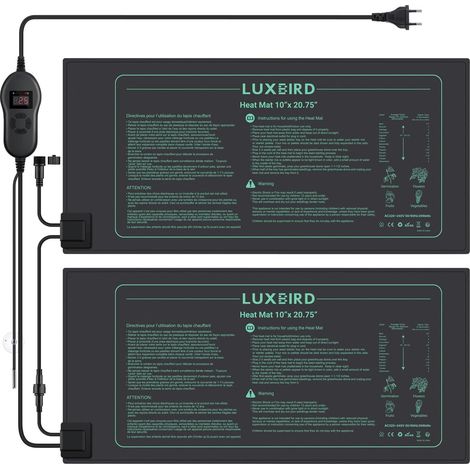 Heizmatte mit Thermostat, 2 Heizmatten mit 1 Regler, für Gewächshäuser, 30 W, IP67 wasserdicht, 52,7 x 25,4 cm