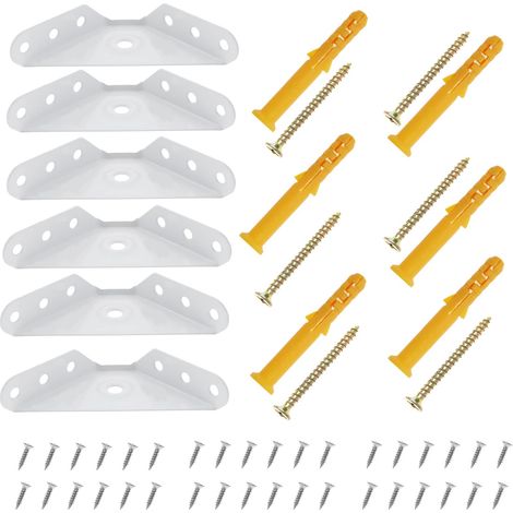 Lot de 20 équerres d'angle fixes à trois côtés en métal avec vis, grandes chevilles en plastique, support de fixation Blanc (1/5)