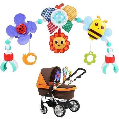 Arche D'activités Articulée et Tout-Petits, Arche d'Éveil Poussette avec Moulin à Vent, Hochet, Jouets Ajustables Berceau 0-12 Mois (1/4)
