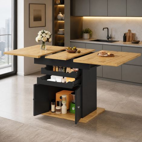 Tavolo da pranzo allungabile 110x80x76 cm con ampio spazio contenitivo, chiusura soft close, MDF nero (1/5)