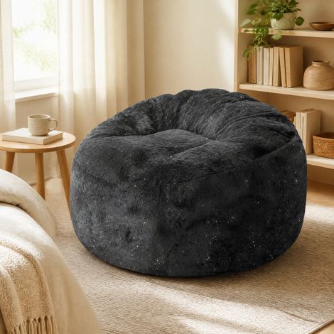 Poltrona sacco con schienale alto curvo in flanella nera 100x98x61 cm OKWISH (1/5)