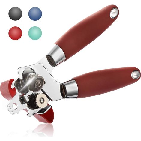 Rouge ouvre Boite Manuel Resistant 3 en 1, Ouvre Boite de Conserve Acier Inoxydable, ouvre Boite Manuel Conserve, (1/5)