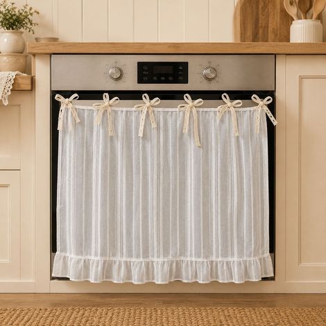 Rideau de four rustique en dentelle avec attaches, cache-poignée semi-transparent, rideau décoratif pour porte de four de cuisine (1/5)