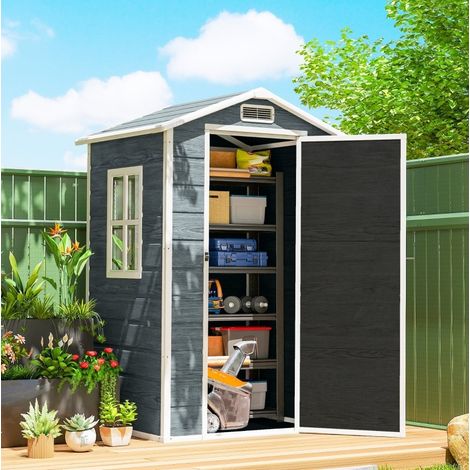 Abri de jardin 128x104x196 cm en polypropylène gris avec fenêtre, pour petite terrasse – MEUBLIV (1/5)