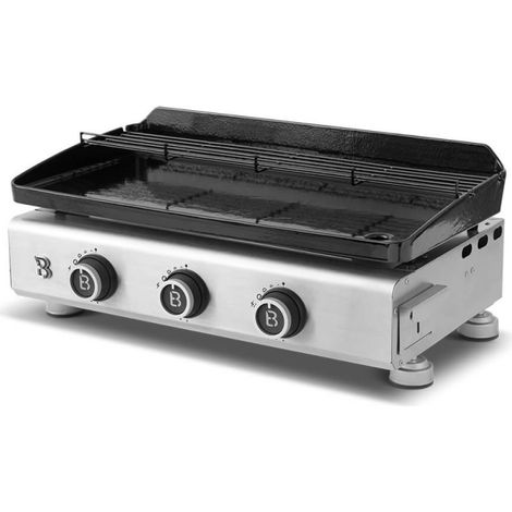 BRASERO BY FAVEX - Plancha gaz Silvia IIG Evo 3 feux – 7,95 kW – plaque fonte émaillée 5 mm – cuisson homogène Stable Flame – 67 x 34 cm – 8 à 10 convives – Clear Flow