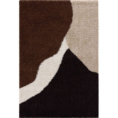Shaggy indoor rug with geometric patterns in beige, brown, black 120 x 160 cm - Omar