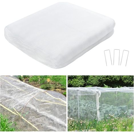 [JAMAIS UTILISÉ]2x10m Filet Anti Insecte avec 15 Clous en Forme de U Filet de Jardin Filets Anti-Oiseaux Filet de Protection pour Plantes, Fleurs, Légumes et Fruits (Blanc, Mailles: 1mmx1mm) (1/4)