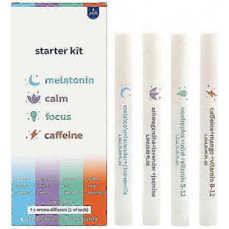 Lot de 4 stylos diffuseurs de parfum d'ambiance compatibles avec Boost Focus Clear Breath Relaxation Sensory Relaxation Herbal Aromatherapy Diffuseur Pen remplissant,l (1/5)